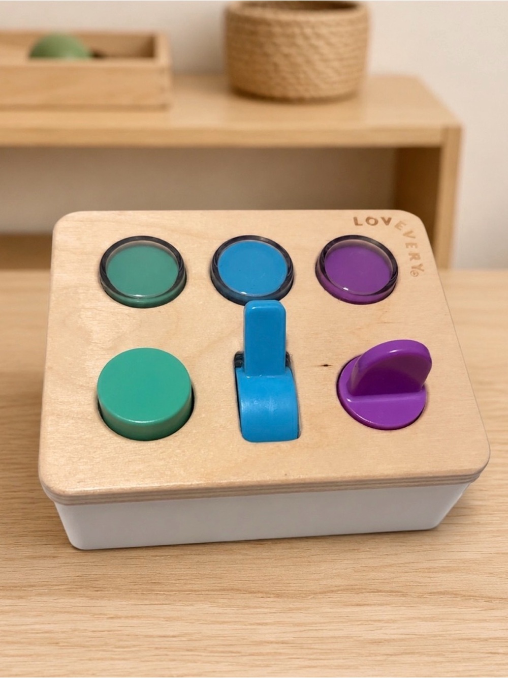 Lovevery Wooden Peek & Play Box - Purple, Blue, Green